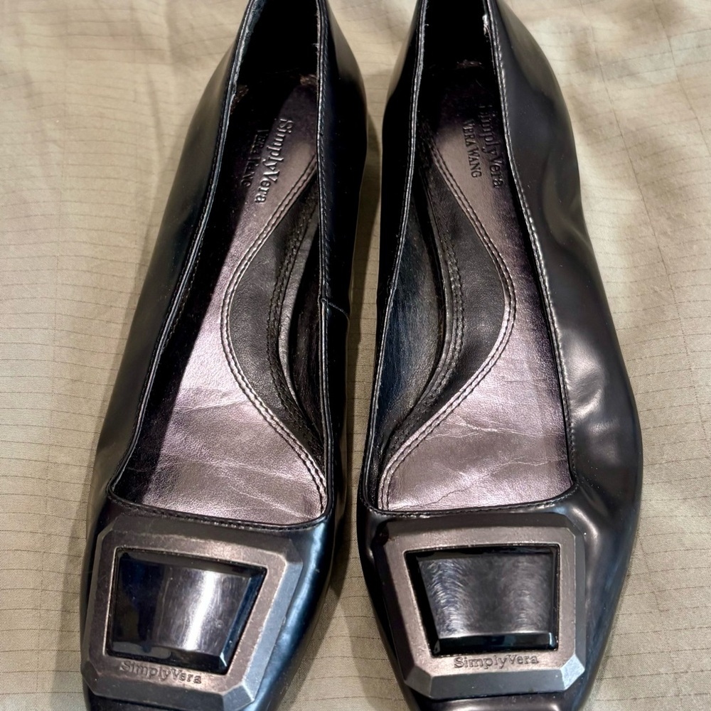 Simply Vera Vera Wang Black Loafers with Square Buckle